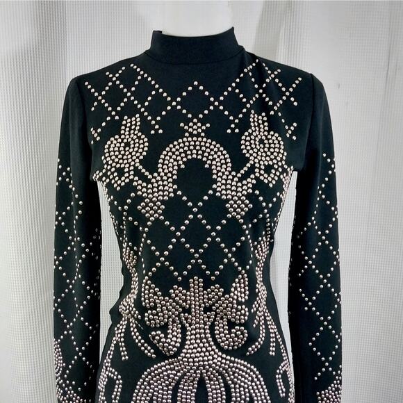 NWOT! REVAMPED! ULTRA STRETCH BLACK, ELABORATE GOLD STUDDED L/S DRESS! SZ S - Picture 3 of 12